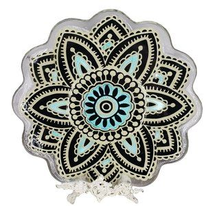 Cypress Home Dark and Stormy Boho Flower Shaped Hand Painted Glass Platter Plate